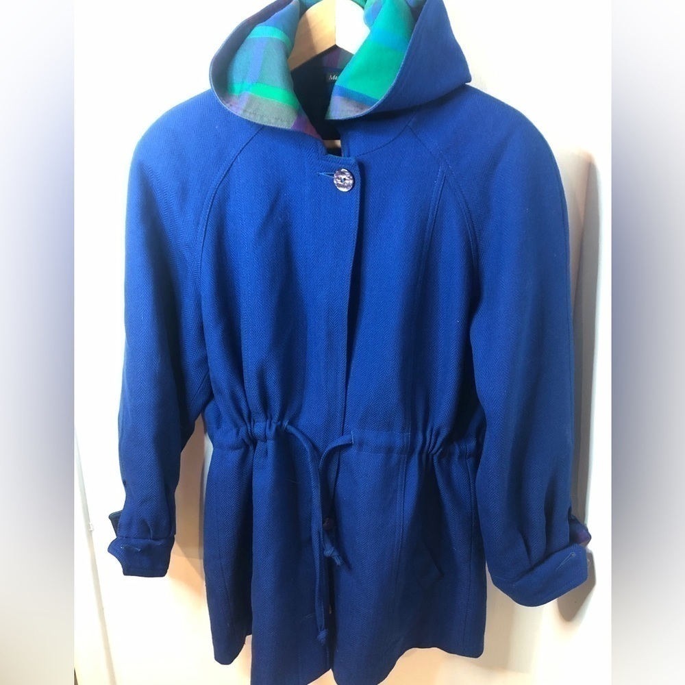 Women’s Blue Wool Hooded Drawstring Coat